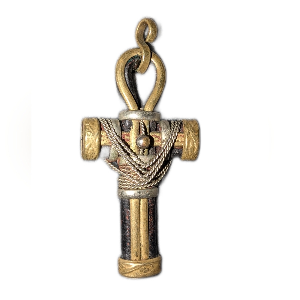 BEAUTIFUL VINTAGE LEATHER BRASS WRAPPED DETAIL CRUCIFIX